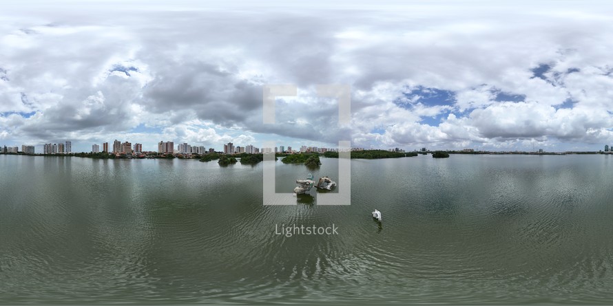 360 aerial photo taken with drone of Escultura de Serpente da Lagoa  in São Luís, Maranhão, Brazil