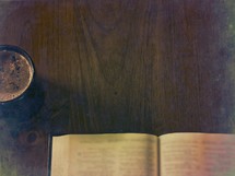 hot chocolate and an open Bible 