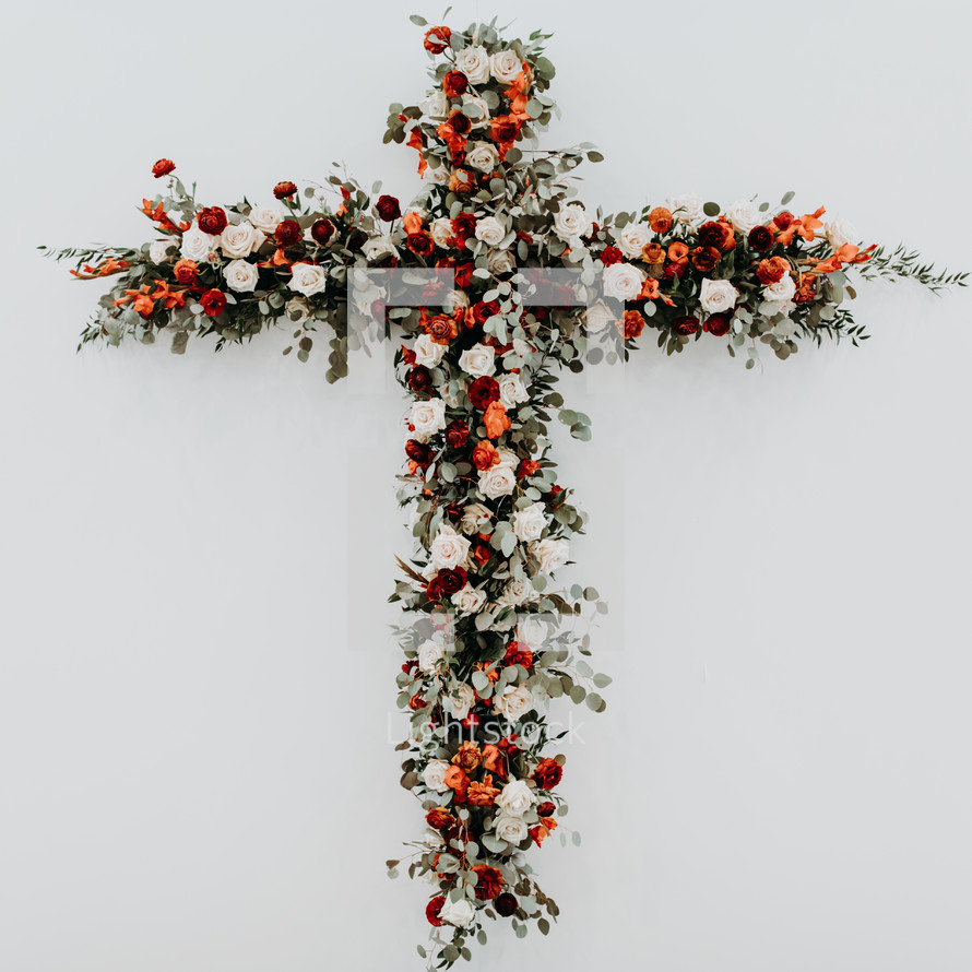 cross made of flowers 