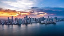 Miami Skyline aerial Sunset Hyperlapse
