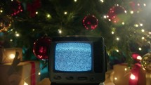 Retro static television inside a Christmas room