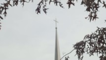 church steeple and fall leaves