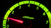 Speedometer in a car at night.