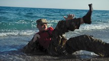 Miltary marine american man training abs abdominal exercises