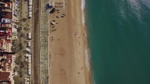 Aerial top view of beach, sea
