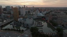 Rotterdam aerial view at sunset