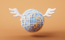 Digital earth with flying wings, 3d rendering.