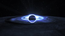 Supermassive blue wormhole in Outer Space. Black Hole with a turquoise disk on the Event Horizon.