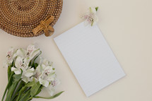 flowers and blank white paper 