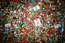 chewed bubble gum on a wall 