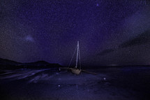 boat on a shore at night 