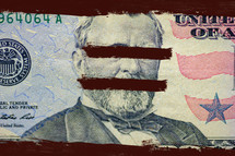 lines over the eyes and mouth of Ulysses Grant on a fifty dollar bill 