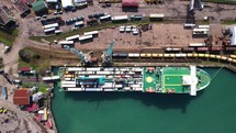 Vehicles unloading from the ship