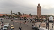 Timelapse Medina Marrakesh, Morocco Old Town Cityscape and Minaret de la Koutoubia during Sunset