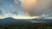 Landscape of Mount Batur Volcano and Lake in Kintamani, Bali, Indonesia - Sunset Time Lapse