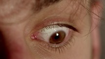 Close up of man's eye - winking or confused