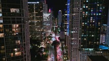 Tracking Shot of Brickell Avenue and Traffic in Downtown Miami at Night