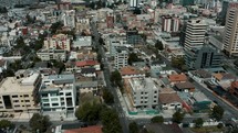 Drone Aerial shot Of The City Of Quito With Modern Buildings And Structures In Ecuador.