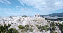 drone flying over an ancient Greek city 