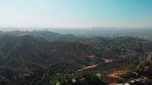 drone view of Los Angeles with skyline