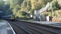 TANWORTH IN ARDEN, UK - CIRCA SEPTEMBER 2015: Train approaching platform at Wood End railway station in Tanworth