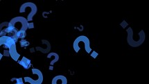 Blue question marks sign moving right on black background