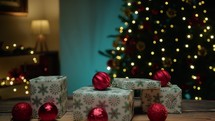Composition of Christmas presents under the tree 