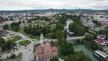 Banja Luka Bosnia and Herzegovina town with famous Cathedral, aerial view