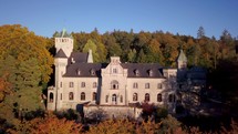Aerial drone  Schloss Seeburg Castle Lake Starnberg Munich Germany Europe 