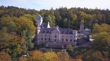 Aerial drone cinematic Schloss Seeburg Castle Lake Starnberg Munich Germany 