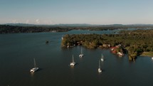 Aerial View Of Luxury Boats In Tranquil Seascape.	