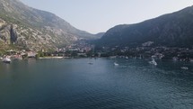 Seamless harmony of coastal scenic beauty and rugged mountain in majestic Bay of Kotor, aerial