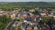 Drone footage of a small town. 