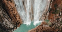 Mexican El Chiflon Waterfall In Chiapas - aerial drone shot	