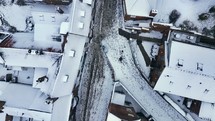 Snowy English Winter Aerial View Over Lincoln's Steep Hill