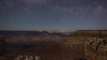Timelapse of stars above the Grand Canyon in the moonlight