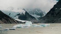 Icebergs In Laguna Torre, Cerro Torre, El Chalten, Patagonia, Argentina - Wide Shot