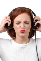 woman listening to headphones 