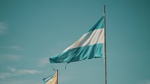 Flag Of Argentina And Tierra Del Fuego Province Waving In The Wind - Low Angle Shot