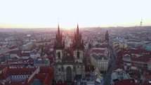 Old Town of Prague with Gothic Church, aerial view