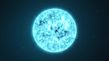 Hot surface of a blue star orbiting in outer space.	
