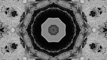 Black And White Kaleidoscopic Animation. Monochrome Kaleidoscope Backdrop.	