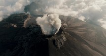 Big Fuego volcano eruption in Guatemala. Drone Aerial top down shot	
