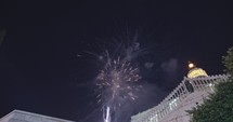 Nazareth, Israel, December 24, 2018. Fireworks after the Christmas mass in the Basilica of the Annunciation