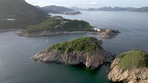 Aerial shot of Hong Kong coastline. Bay view. Cape D'Aguilar. Popular destination in Asia