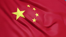 Flag of China waving 3d animation. The emblem of China flag. Seamless looping Chinese flag waving 3d animation