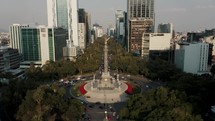 Angel of Independence With Nike On Column Top - Victory Column At Paseo de la Reforma In Mexico City. - aerial approach