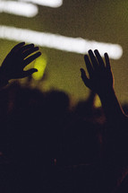 Silhouette of hands raised in worship.