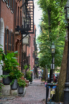 narrow brick sidewalk in Boston 