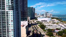 Aerial of Biscayne Blvd Skyscrapers and Commercial District